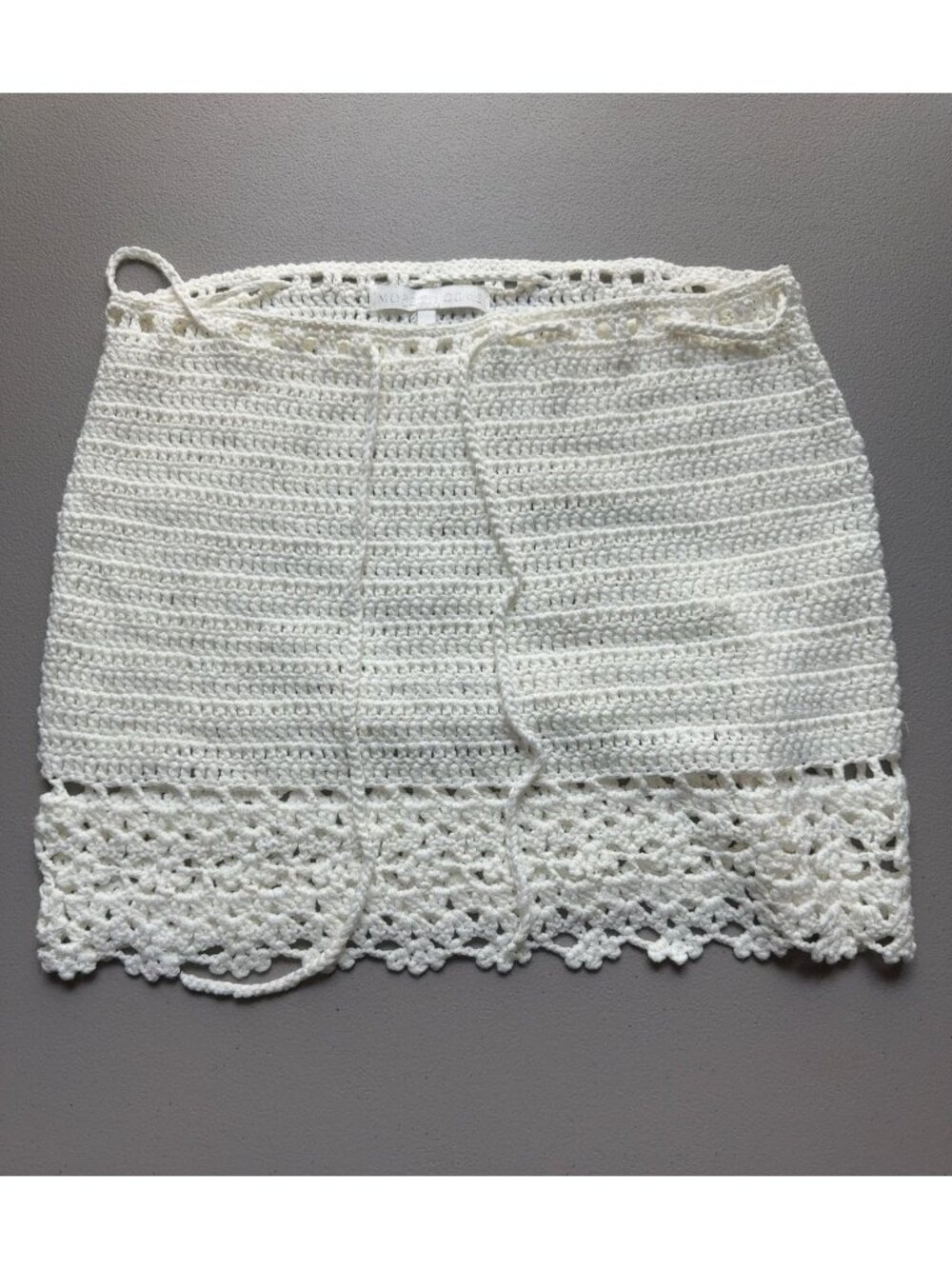More To Come White Crochet Drawstring Waist Lace Hem Mini Skirt Size S - Picture 2 of 7